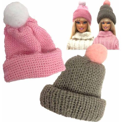 NK 2 Pcs / Set Fashion Winter New Gray Happy Knitted Knitted Hat For 30cm Barbie Doll Accessories Clothes Party Gift DZ