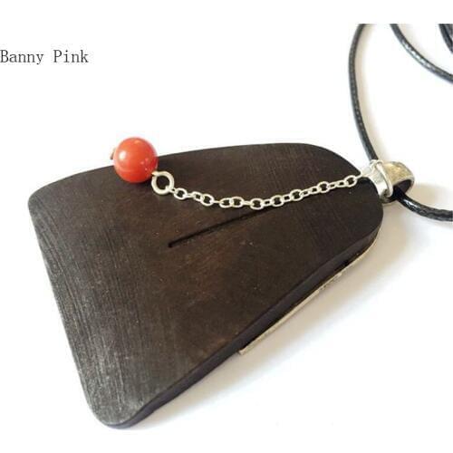 Chunky Geo Wood Pendant Necklace For Women Chunky Big Pendant Necklace Vintage Long Rope Chain Necklace Fashion Jewelry Colliers