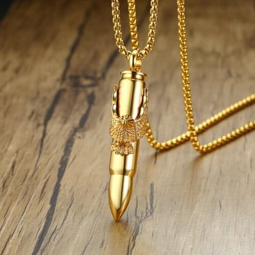 Eagle on Bullet Pendant Necklace in Stainless Steel Bullet & Eagle Charm Army Of Peace