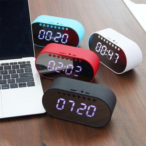 Mini Bluetooth Speaker Portable Wireless Speaker LED Alarm Clock Radio Loudspeaker Support FM TFCard Flash Drive AUX Bass Box