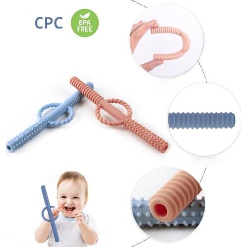 Hollow Teething Tube Soft Silicone Textured Teether Stick for Sensory Exploration Chewing Nursing Soother Molar Toy for Newborn
