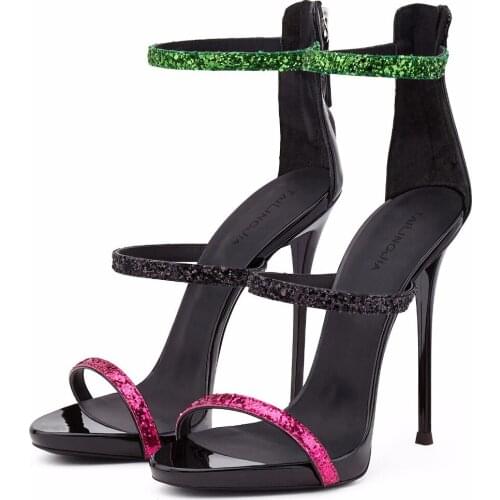 2021 Sexy Luxury Lady Open Toe Golden Red Sandals Ankle Strap Stiletto Heels Zipper Sandals Women Party Club Shoes Woman shoes