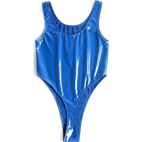 Sexy PVC Latex Shiny High Cut Bodysuit Sexy Tank Tops Catsuit One Piece Swimwear Club Stage Wear Erotic Lingerie