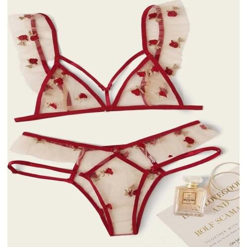 Sexy See-through Lace Europe and the United States Hot Sexy Adult Passionate Underwear Split Bikini Two-piece Set