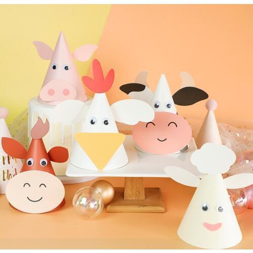 5PC/10PC Baking Cake Party Cartoon Farm Small Animal Birthday Hat Piglet Cow Chick Childrens Holiday Party Hat Party Decoration