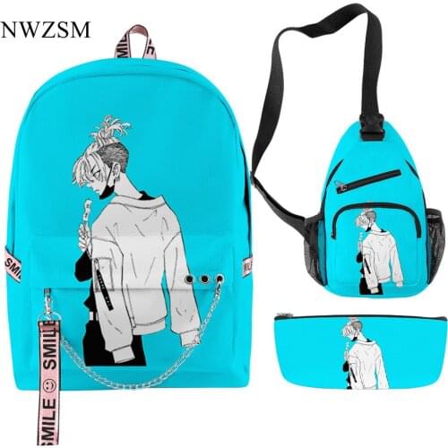 Tokyo revengers 3d color printing pen bag + shoulder bag + zipper backpack set around the school bag