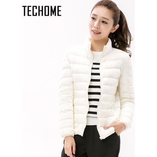 TECHOME Woman Stand Collar Slim Short Ultra Light Down Jackets Female Wear Coat Parkas Plus Size 3XL Parkas Mujer Invierno 2017