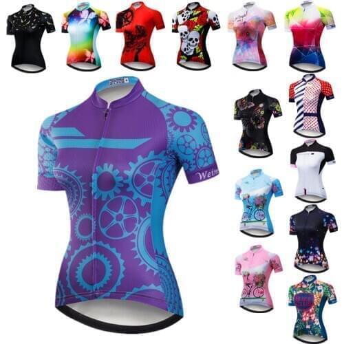 Weimostar Bike Team Cycling Jersey Women Short Sleeve MTB Bike Jersey Anti-UV Cycling Shirt Road Bicycle Jersey Tops Maillot
