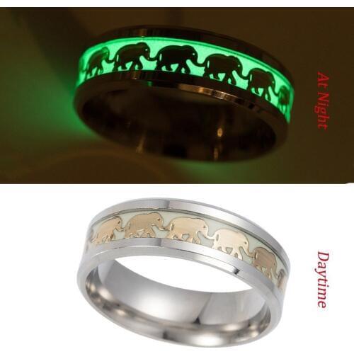 Vintage Golden Elephant Band Rings For Men Women Luminous Stainless Steel Glow in The Dark