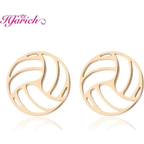 Yiustar New Arrival Stainless Steel Geometric Volleyball Stud Earrings for Women Men Punk Street Pop Jewelry Statement Earings