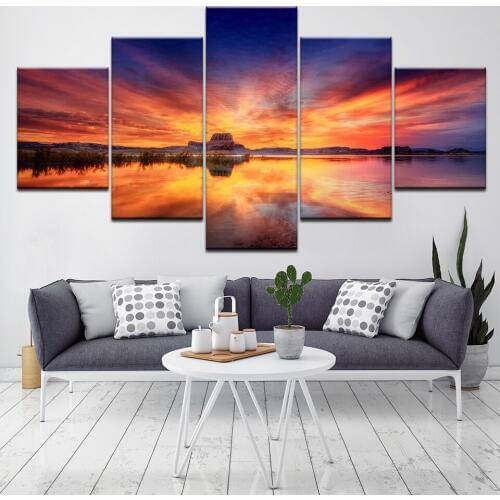 Sunset Reflection on sea seascape 5 Piece HD Wallpapers Art Canvas Print modern Poster Modular art painting Home Decor
