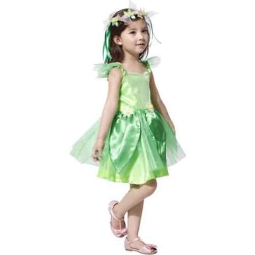 Girls Field Green Cute Elf Costume For Kids Halloween Carnival Party Dress