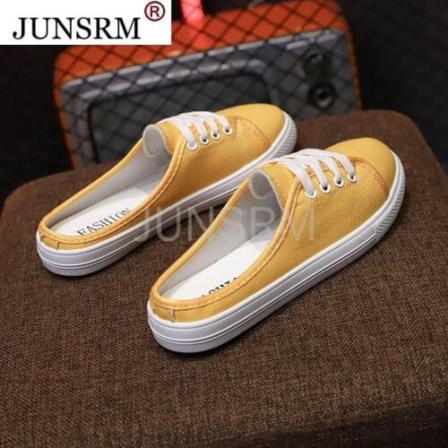 Womens shoes lace-up half slippers . without heel canvas casual shoes girls new fashion shallow flats shoes Ladies slippers
