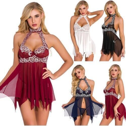 Women Lingeries Perspective Lace V-neck Irregular Mini Skirt Lingerie Sleepwear Chemises Mini Nightdress Pajamas SN-Hot