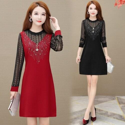 Spring autumn sexy lady floral satin dress casual vintage dress elegant woman tight dress plus size solid color dress red black