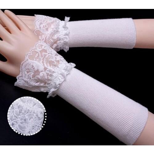 Winter warm Cuffs knitted Fake Sleeves Lace Fake Cuffs Gloves Arm Covers lace sunscreen cuffs arm sleeve Arm Warmers White Black