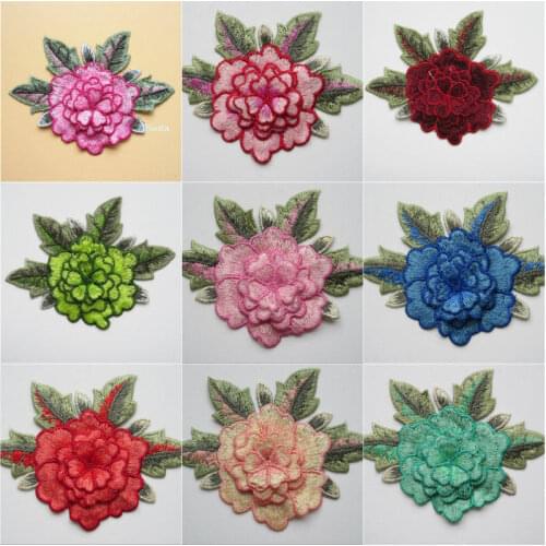 1pc 3D Flower Applique Sew On Patches Lace Embroidered Neckline Collar Trim Embroidery Fabrics For Clothes Dress Sewing Craft