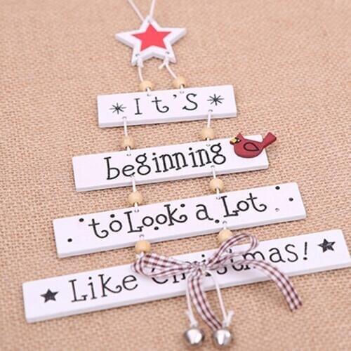 1 piece) White Christmas Tree Decorations New Year Holiday Party Decoration Wooden bell