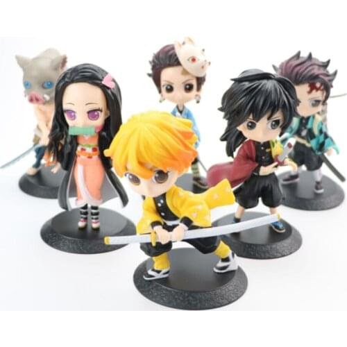10/Lot 6 Styles Kimetsu no Yaiba Demon Slayer Tanjirou Inosuke Nezuko Tomioka Giyuu Zenitsu 12-15CM PVC Figure Model Doll Toy