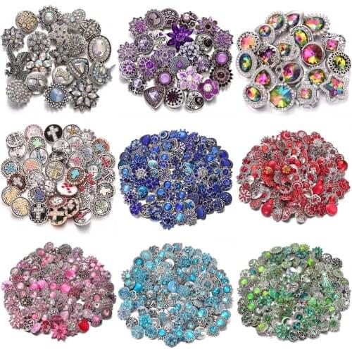 6pcs/lot Wholesale 18mm Snap Jewelry Mixed Color Rhinestone Flower 18mm Metal Snap Buttons Fit DIY Snap Button Bracelet Necklace