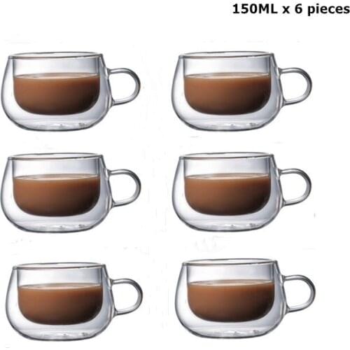 6 pieces Mini Bodum Double Wall Glass Espresso Mug Anti Scald Handgrip Nespresso Tea Latte Coffee Cup Tasse Chat Swig Taza Gato
