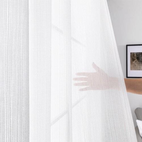 Elka White Stripe Curtain Window Tulle For Living Room Bedroom The Kitchen Modern Finished Window treatment Decorations Panel