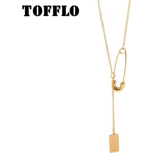 TOFFLO Stainless Steel Jewelry Pin Pendant Necklace Love Square Brand Tassel Clavicle Chain Womens Exquisite Necklace BSP484