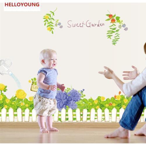 QT-0017 DIY Home Decorative Baseboard Wall Stickers Flowers The Fence Waterproof Bedroom Sweet garden Wallpapers Mural Backdrop