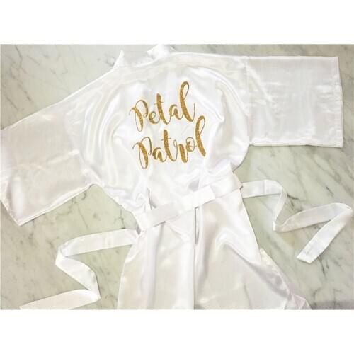 Personalised flower girl robe gold satin Bride bathrobe custom monogram names brithday dress robe,maid of honor kimono sleepwear
