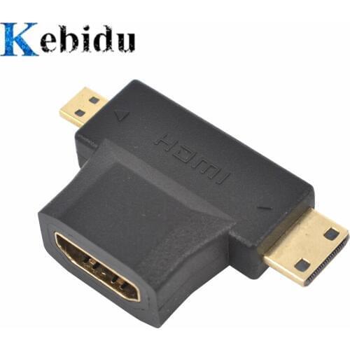 Kebidu 3 in 1 1080P HDMI female to micro HDMI female connector adapter 90 degree T-shaped converter D C A for HDTV