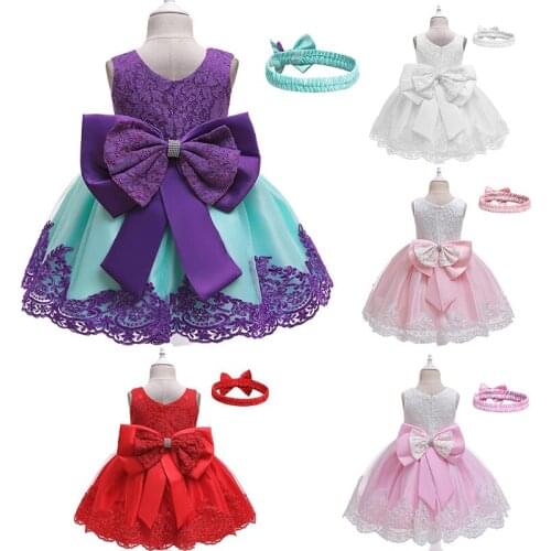 Girl Lace Princess Dress For 3 6 8 10 Years Girl Clothing Children Flower Gown Dresses Headband Set Kid Birthday Party Costume