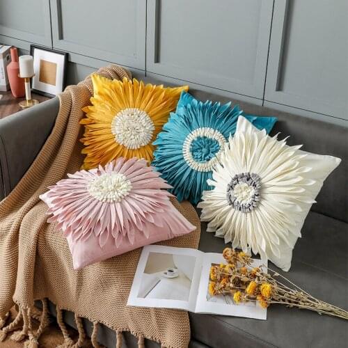Fashion Handmade Flower Cushion Cover Pillowcase Solid Color Round Square Pillow Case Decor Sofa Throw Pillow Cover Decorative