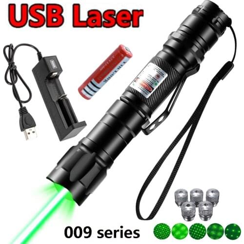 High-power green laser pointer 5 milliwatts adjustable focus 009 laser burner 8000m radiation with 18650 battery USB charger