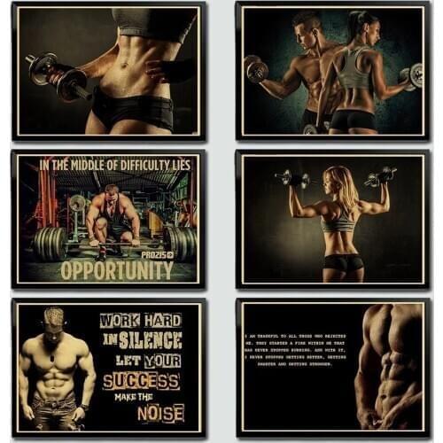 Bodybuilding Motivational Art Retro Poster Kraft Paper Vintage Posters Fitness Exercise Wall Pictures Gym Room Decor