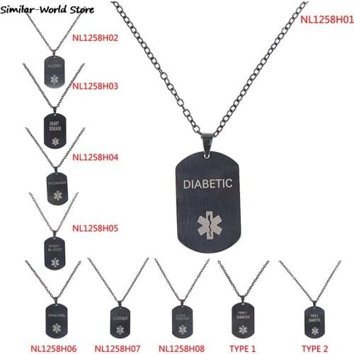 Men Women Medical Alert Diabete Necklace Stainless Steel Pendant Jewelry Tag