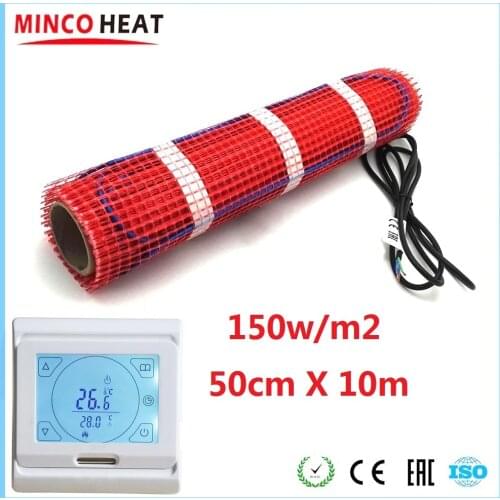 MINCO HEAT 50cmX10m 5m2 Heating Mat Home Bathroom Floor Warming 220V 150w/m2 with Electric Room Thermostat
