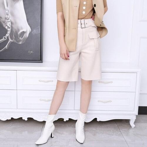 New Factory Arrival Real Sheepskin Leather Mid Shorts Work-Wear Big Pockets