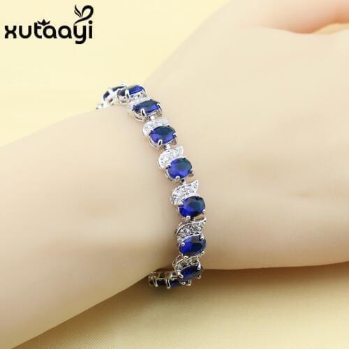 New Fashion Jewelry Silver colorcolor Bracelet For Women Clean Blue Zircon Adjustable Link Chain Bracelet Length 18+3 cm