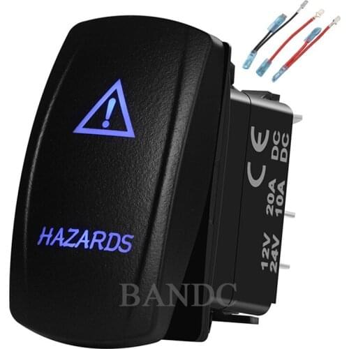 HAZARDS Rocker Switch for Caravan Car Boat Marine ARB,Universal Fitment，Waterproof，12V/24V,Dual Blue LED，Jumper Wires Set
