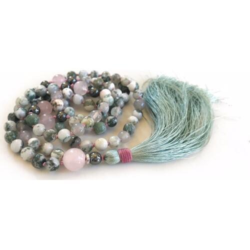 108 MALA Necklace Hand Knotted Tree Agates And RoseQuartz Mala Necklace 2019 NEW Style Yoga Meditation Tassel Prayer Necklace