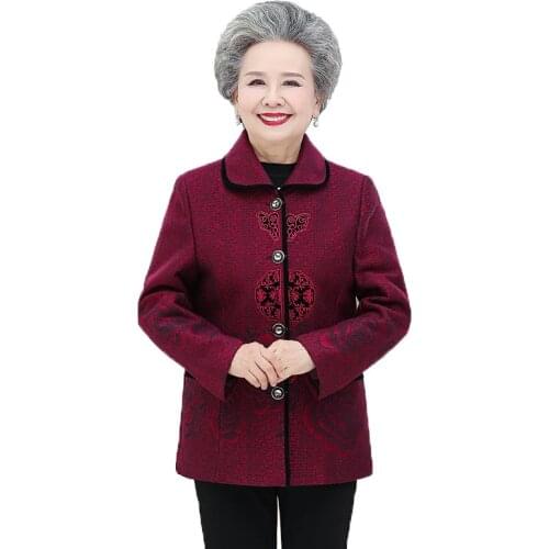 Elderly Women Spring Autumn Coat Casual Long Sleeve Old-age Mother Tops Female Grandmother Jacket Plus Size 5XL Outerwear R828
