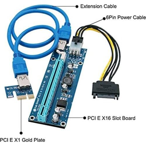 VER006 PCI Express PCI-E Riser Card PCIE 1X to 16X 60cm USB 3.0 Cable SATA to 4Pin Power for Bitcoin Miner Mining