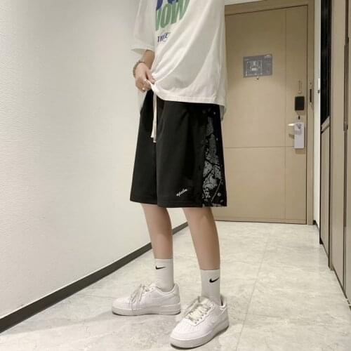 Cashew flower casual shorts mens summer Hong Kong style loose straight five-point pants Korean style trendy breasted pants