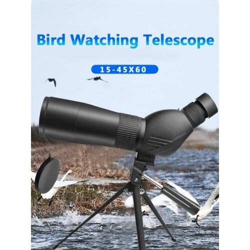 15-45X60mm Professional Monocular Telescope Spotting Scope HD Long Range Vision BAK4 Prism Binoculars Bird for Hunting Camping