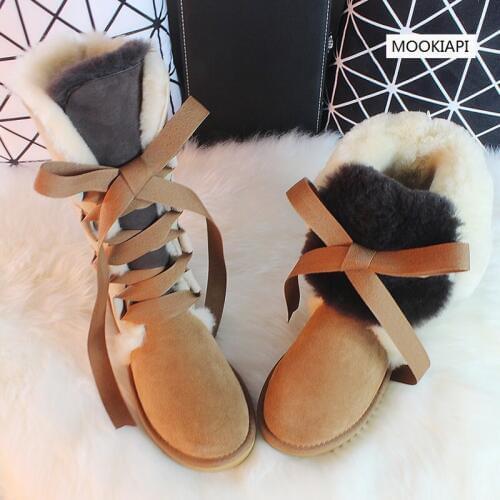 The latest Australian frosted fur-in-one snowboots in Europe, tall boots, slip-proof laces, ladiessnowboots, free delivery