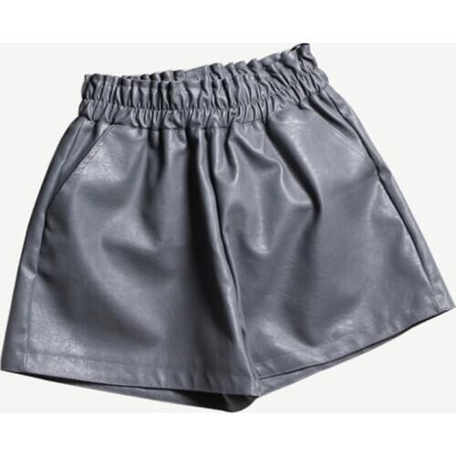 Fashion High waist PU Leather shorts women Autumn and winter new Casual Loose Shorts gray Wide Leg Shorts women