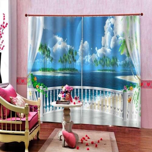 Modern Outside the window Seaside Landscape Balcony Nature Scenery Photo Curtain For Living Room Bedroom Blackout Window Drapes