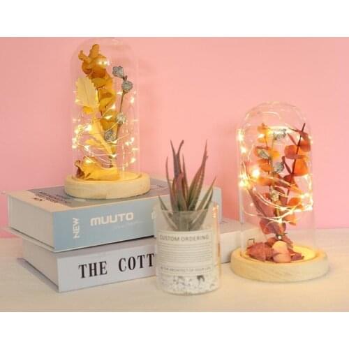 Branches Leaves in Glass Dome LED Night Light Lamp Luxury Wedding Valentines Day Gifts Christmas Party Decoration