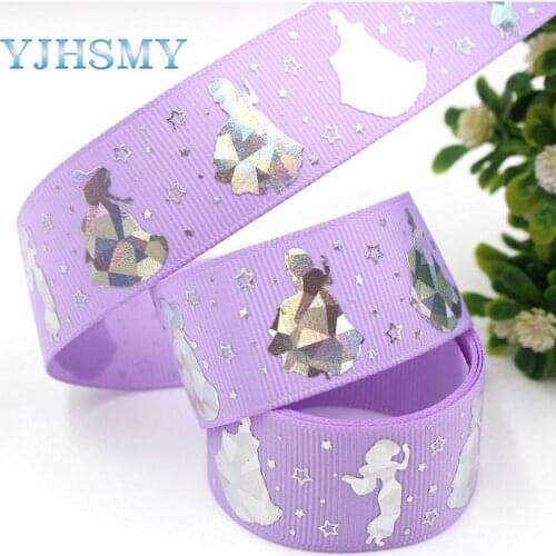 YJHSMY G-18609-421,25 mm 10 yards laser Silver Cartoon love Printed grosgrain ribbon DIY headdress wedding gift wrap