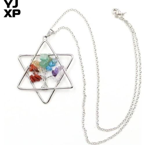YJXP Star of David Pendant Necklaces Natural Stones Crystal Gravel Chakra Chips Tree of Life Meditation Amulet Charms Jewelry